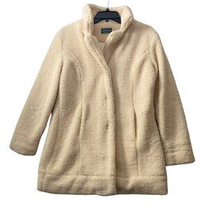 Hammacher Schlemmer Sherpa Coat Snap Button Cotton Blend Lining Women Small NEW